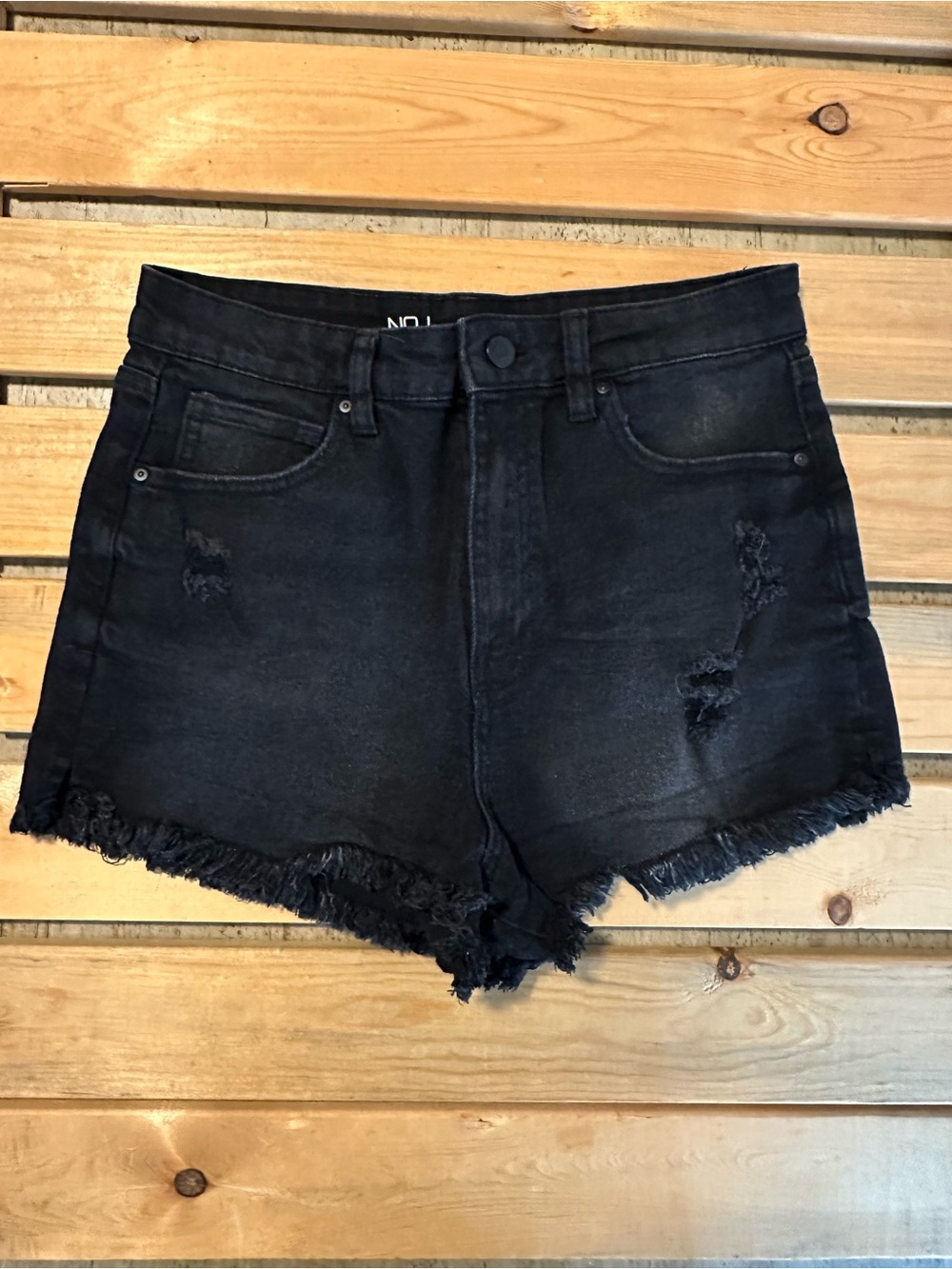 No boundaries high rise black denim jean shorts size 13 nwot distressed raw hem